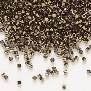 Seed bead, Delica®, glass, pkg/50g, #10 round, opaque metallic dark bronze (DBM-0022).