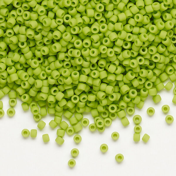 Seed bead, Dyna-Mites™, glass, pkg/1/2kg, #11 round, opaque matte lime green, (745MA 11/0 RR). image number 0