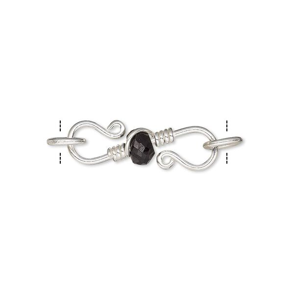 Clasp, S-hook, black onyx (dyed) and sterling silver, 22x8mm with (2) 6mm closed jump rings. Sold individually. image number 0