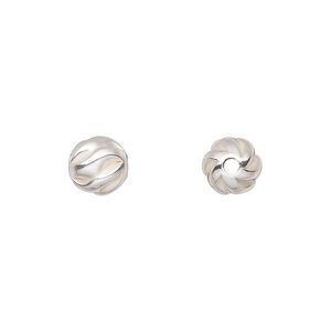 Bead, sterling silver, 8mm partially matte twisted corrugated round. Sold per pkg of 2.