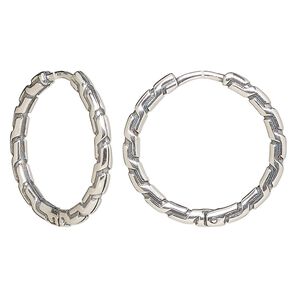 Earring, Create Compliments®, antiqued sterling silver, 24mm round hoop with endless-loop closure and chain link design. Sold per pair.