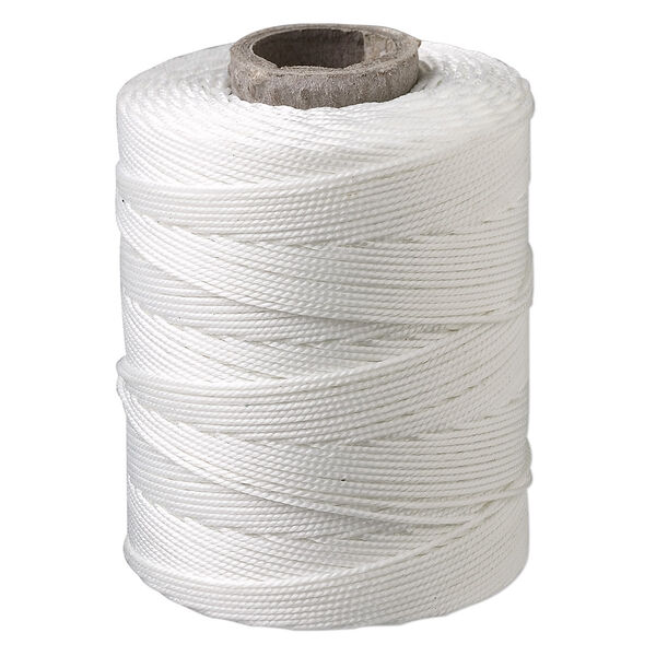 Cord, 3-ply bonded polyester twine, white, 1mm diameter. Sold per 2-ounce spool. image number 0