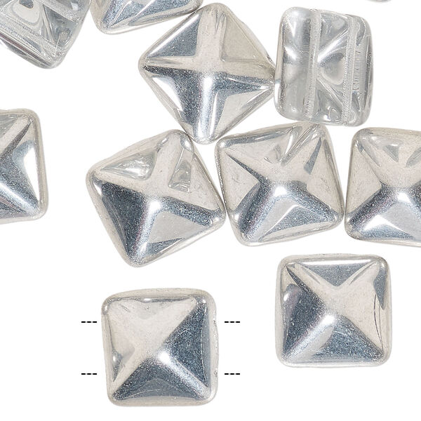 Preciosa Czech pressed glass 1pkg12, pyramid spacer bead silver / clear 11x11mm image number 0