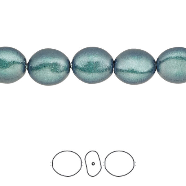 Pearl 10pk iridescent Tahitian look, Crystal Passions® 10x9mm baroque coin 5842 image number 0