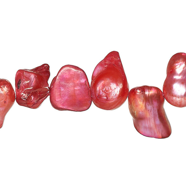 Pearl, cultured freshwater (dyed), fruit punch, 10x6mm-22x12mm baroque with 0.4mm hole, D grade, Mohs hardness 2-1/2 to 4. Sold per 15-inch strand. image number 0