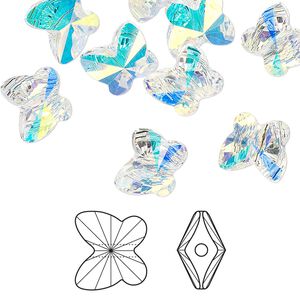 Bead 48pk crystal AB, Crystal Passions® 10x9mm butterfly 5754