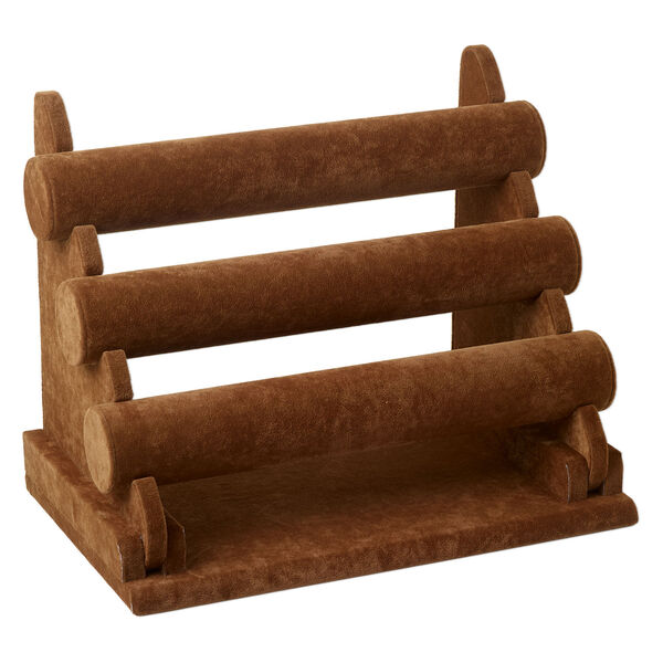 Display, bracelet, velveteen, brown, 10 x 12-7/8 x 7-1/4 inch three-tier. Sold individually. image number 0