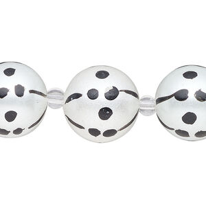 Bead, glass 1pkg8, opaque black and white, 16mm hand-painted round.