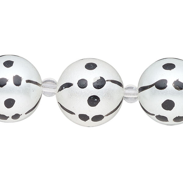 Bead, glass 1pkg8, opaque black and white, 16mm hand-painted round. image number 0