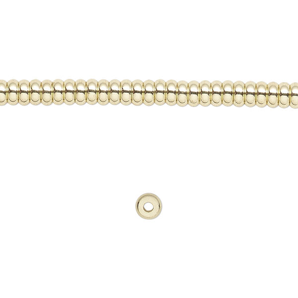 Bead, brass, 4x2mm rondelle. Sold per 8-inch strand. image number 0