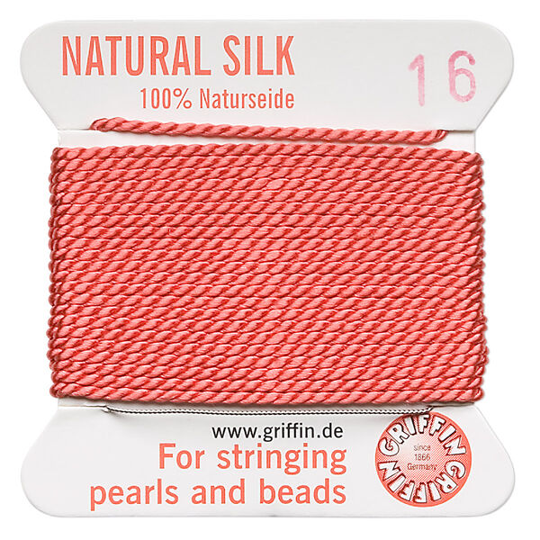 Thread, Griffin, silk, coral, size #16. Sold per 2-meter card (approximately 78 inches). image number 0