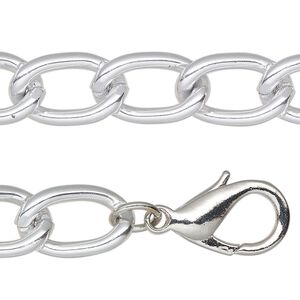 Chain, silver-finished aluminum, 11mm curb. Sold per pkg of 46 inches.