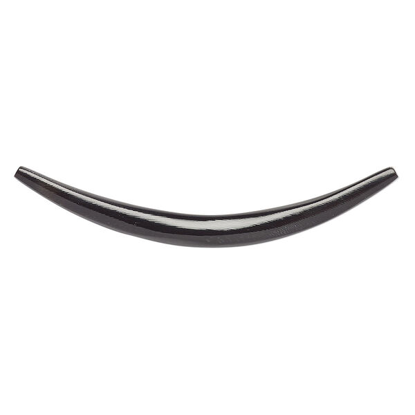 Component, horn (dyed), black, 5-7mm wide, 2-1/2 x 1/2 inch to 2-3/4 x 3/4 inch undrilled curve with tapered 3.5-4.5mm ends. Sold individually. image number 0
