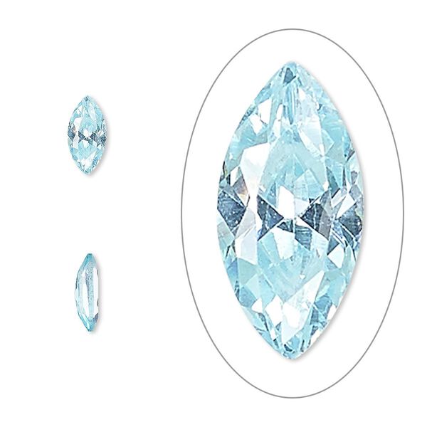 Gem, cubic zirconia, aqua blue, 8x4mm faceted marquise, Mohs hardness 8-1/2. Sold per pkg of 2. image number 0