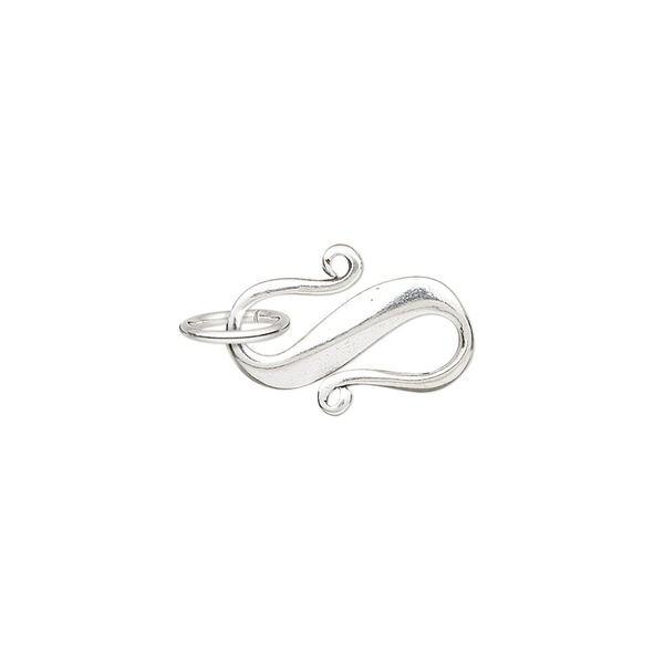 Clasp, JBB Findings, S-hook, sterling silver, 16x11mm with 6-8mm jump ring. Sold individually. image number 0
