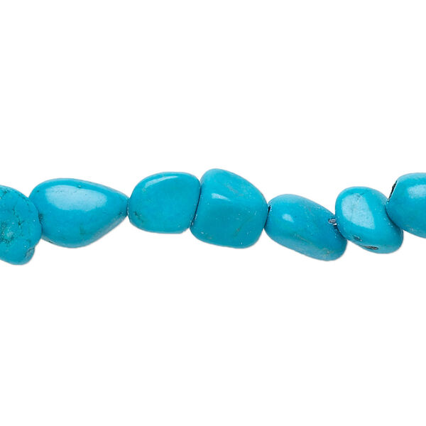 Bead, magnesite (dyed / stabilized), blue, medium chip and small to extra-large pebble, Mohs hardness 3-1/2 to 4. Sold per 15-inch strand. image number 0