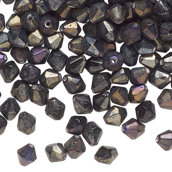 Bead, glass, opaque brown with iris finish, 6x4mm bicone. Sold per pkg of 250. image number 0