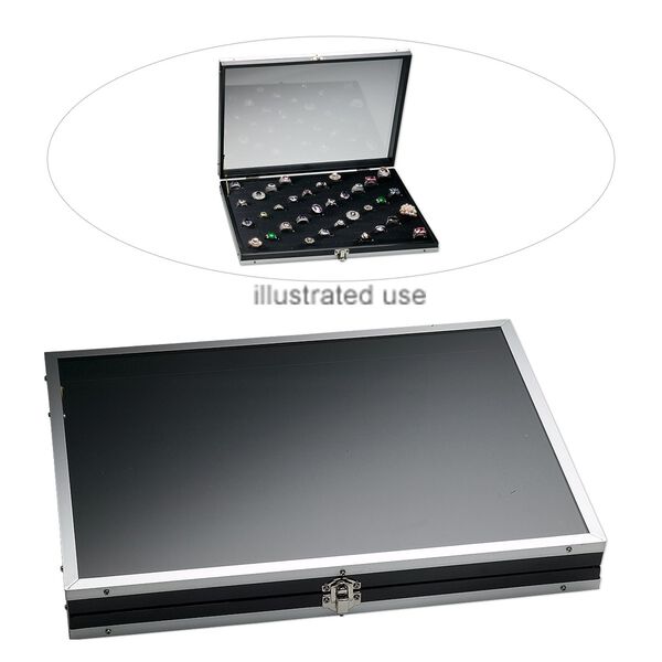 Display case, aluminum / acrylic / glass, black, 14 x 10-1/4 x 1-3/4 inches. Sold individually. image number 0