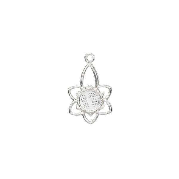 Drop, sterling silver, 16x10mm flower with 5mm round setting. Sold per pkg of 2. image number 0