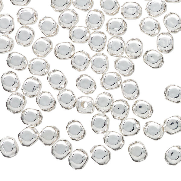 Bead, silver-plated brass, 5mm square round. Sold per pkg of 100. image number 0
