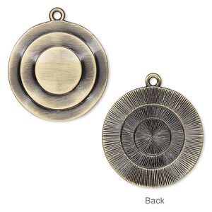 Drop, antique gold-plated brass, 25mm fancy round. Sold per pkg of 4.