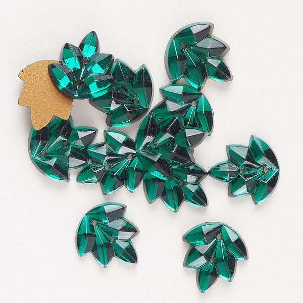Sew-on 12pk emerald foil back, vintage Preciosa Czech crystal 13mm textured leaf image number 0