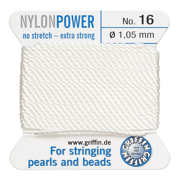 Thread, Griffin, nylon, white, size #16. Sold per 2-meter card (approximately 78 inches). image number 0