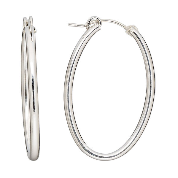 Earring, sterling silver, 34mm oval hoop with latch-back closure. Sold per pair. image number 0