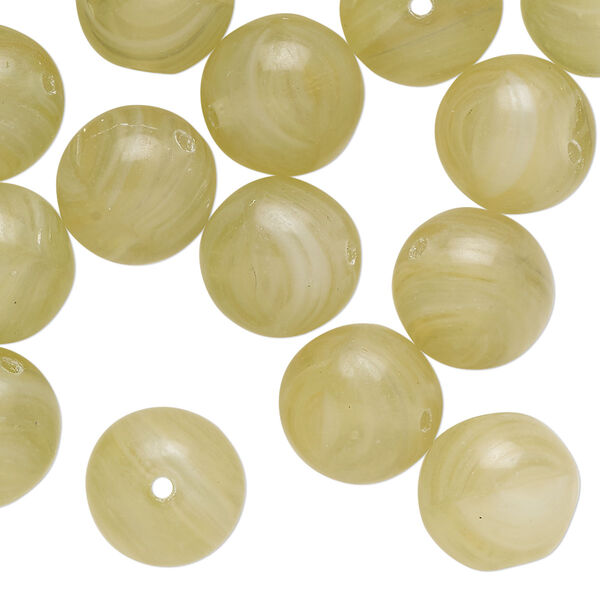 Bead, pressed glass, translucent yellow-green, 11-12mm round. Sold per 2-ounce pkg, approximately 25 beads. image number 0