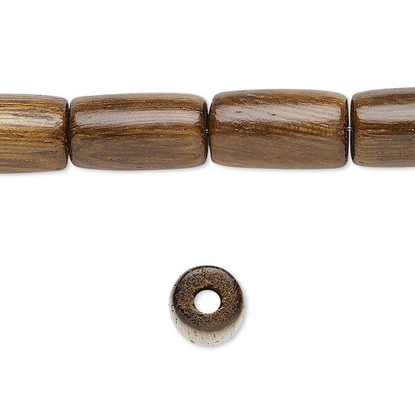 Bead, wood (waxed), 15x8mm hand-cut round tube. Sold per 15-1/2" to 16" strand. image number 0