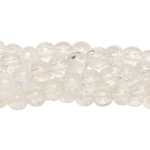Bead, crackle glass, clear, 5-6mm round. Sold per five 15" to 16" strands.