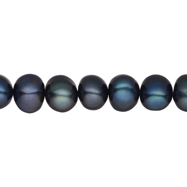 Pearl, cultured freshwater (dyed), dark green, 8-10mm semi-round, C+ grade, Mohs hardness 2-1/2 to 4. Sold per 16-inch strand. image number 0