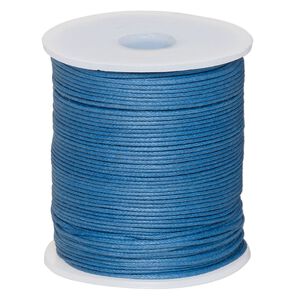 Cord, waxed cotton, medium blue, 1mm, 20-pound test. Sold per 100-meter spool.