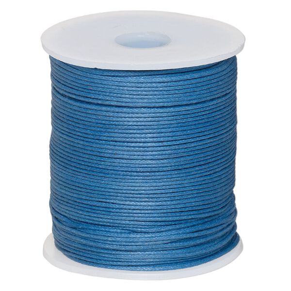 Cord, waxed cotton, medium blue, 1mm, 20-pound test. Sold per 100-meter spool. image number 0