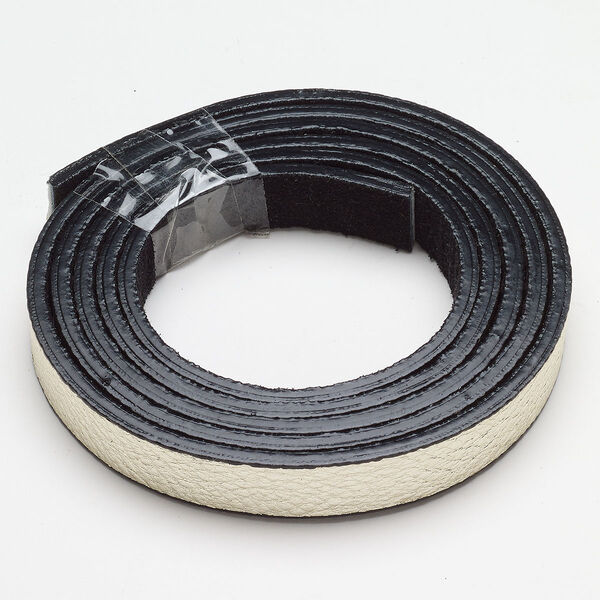 Cord, faux leather, pkg/36 inches, 12-13mm textured flat, silver and black. image number 0