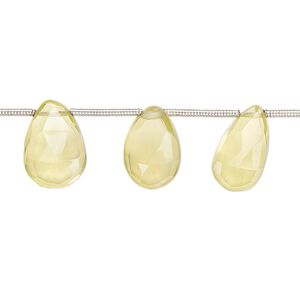 Lemon quartz 1pkg16, hand-cut top-drilled faceted puffed teardrop bead 12x8mm-17x10mm