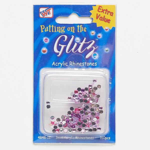 Flat back mix, acrylic, mixed colors, 3.2-3.4mm faceted round, SS13. Sold per pkg of 160. image number 0