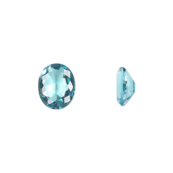 Gem, cubic zirconia, aqua blue, 10x8mm faceted oval, Mohs hardness 8-1/2. Sold individually. image number 0
