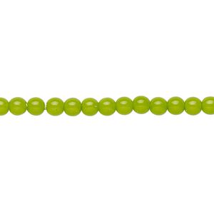 Bead, Czech dipped décor glass druk, opaque lime green, 4mm round. Sold per 15-1/2" to 16" strand.