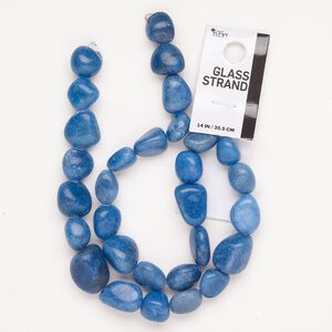 Bead glass 1pk small nugget, opaque blue 14 inch