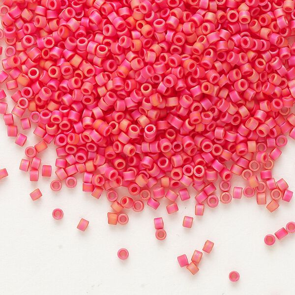 Seed bead, Delica®, glass, pkg/7.5g, #11 round, opaque matte rainbow coral (DB-0873). image number 0
