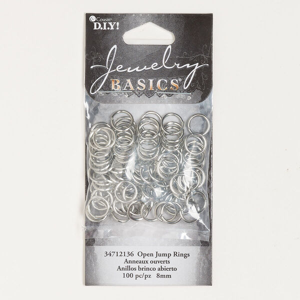 Jump ring, silver-finished steel, 8mm round, 6mm inside diameter, 18 gauge. Sold per pkg of 100. image number 0