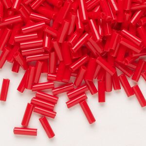 Bead, Preciosa Ornela Czech glass, bugle bead, pkg/50g, #3, opaque bright red coral, (93170).