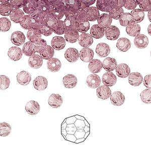 Bead 720pk light amethyst, Preciosa Czech crystal 4mm round