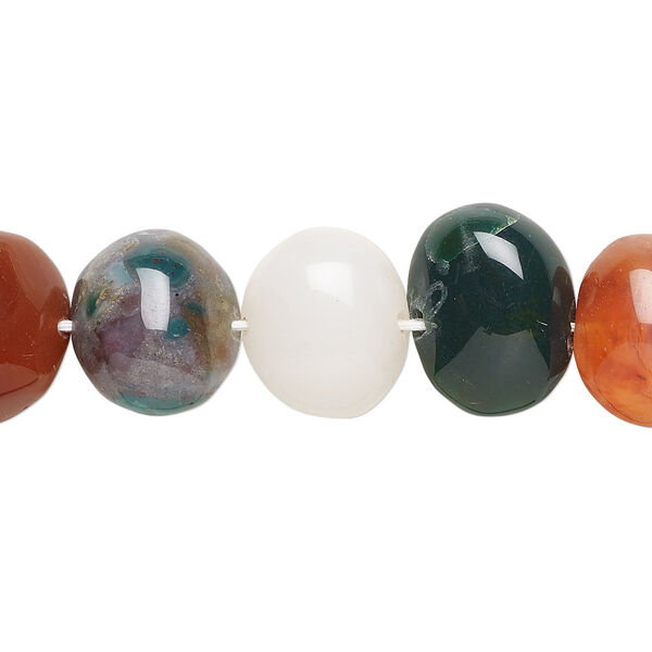 Mixed agate 1pkg1, hand-cut side-drilled domed oval bead B grade, 15.5-16 inch 12x9mm-15x10mm image number 0