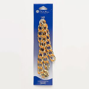 Chain, enamel and gold-finished steel, orange, 14mm curb. Sold per pkg of 14 inches.