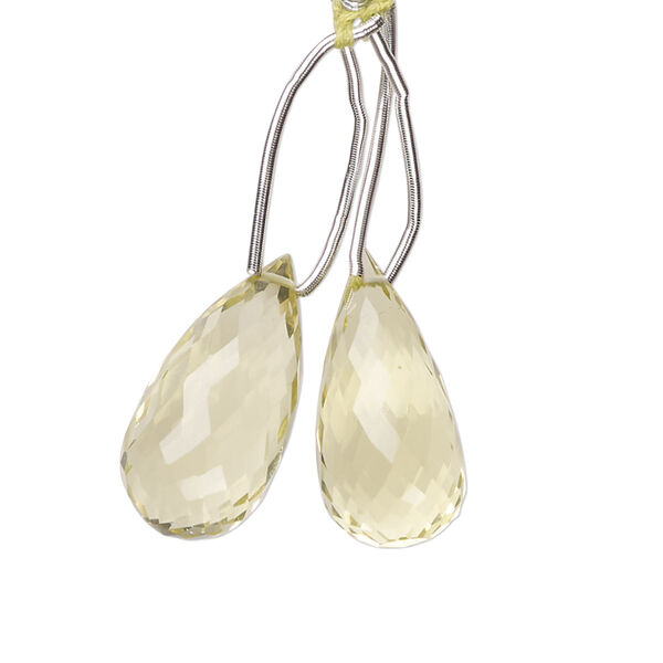 Bead, lemon quartz (heated), 20x10mm hand-cut top-drilled faceted briolette, B grade, Mohs hardness 7. Sold per pkg of 2. image number 0