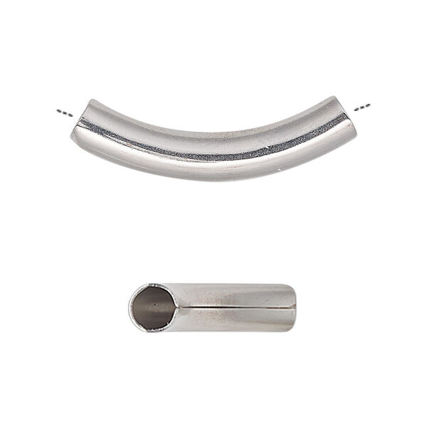 Bead, stainless steel, 30x5mm curved tube. Sold per pkg of 10. image number 0