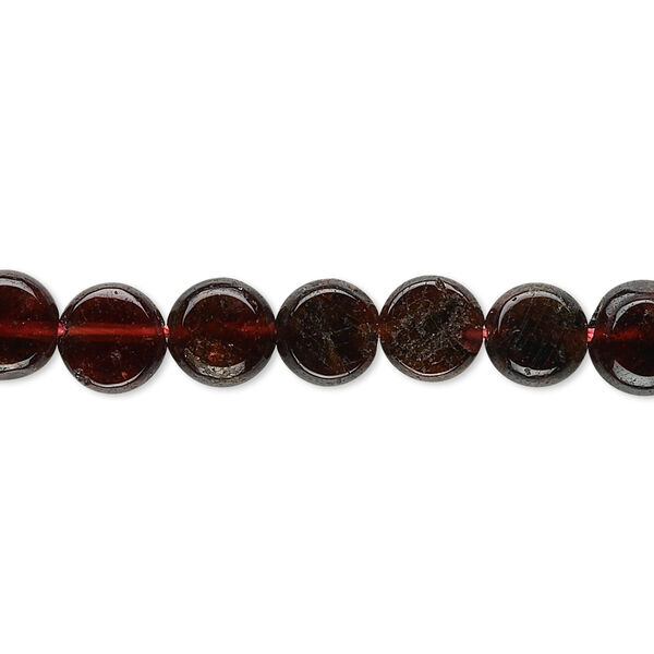 Bead, garnet (dyed), 7-9mm hand-cut flat round, C grade, Mohs hardness 7 to 7-1/2. Sold per 15-inch strand. image number 0