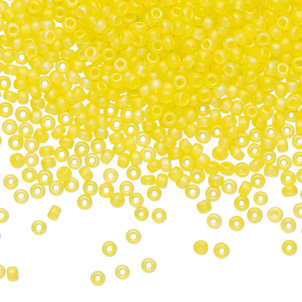 Seed bead, TOHO BEADS®, glass, pkg/7.5g, #11 round, translucent rainbow frosted lemon (TR-11-175F). image number 0